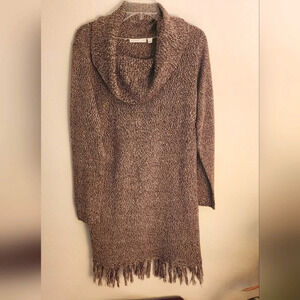 Notations Brown Cowl Neck Fringed Sweater   Size L